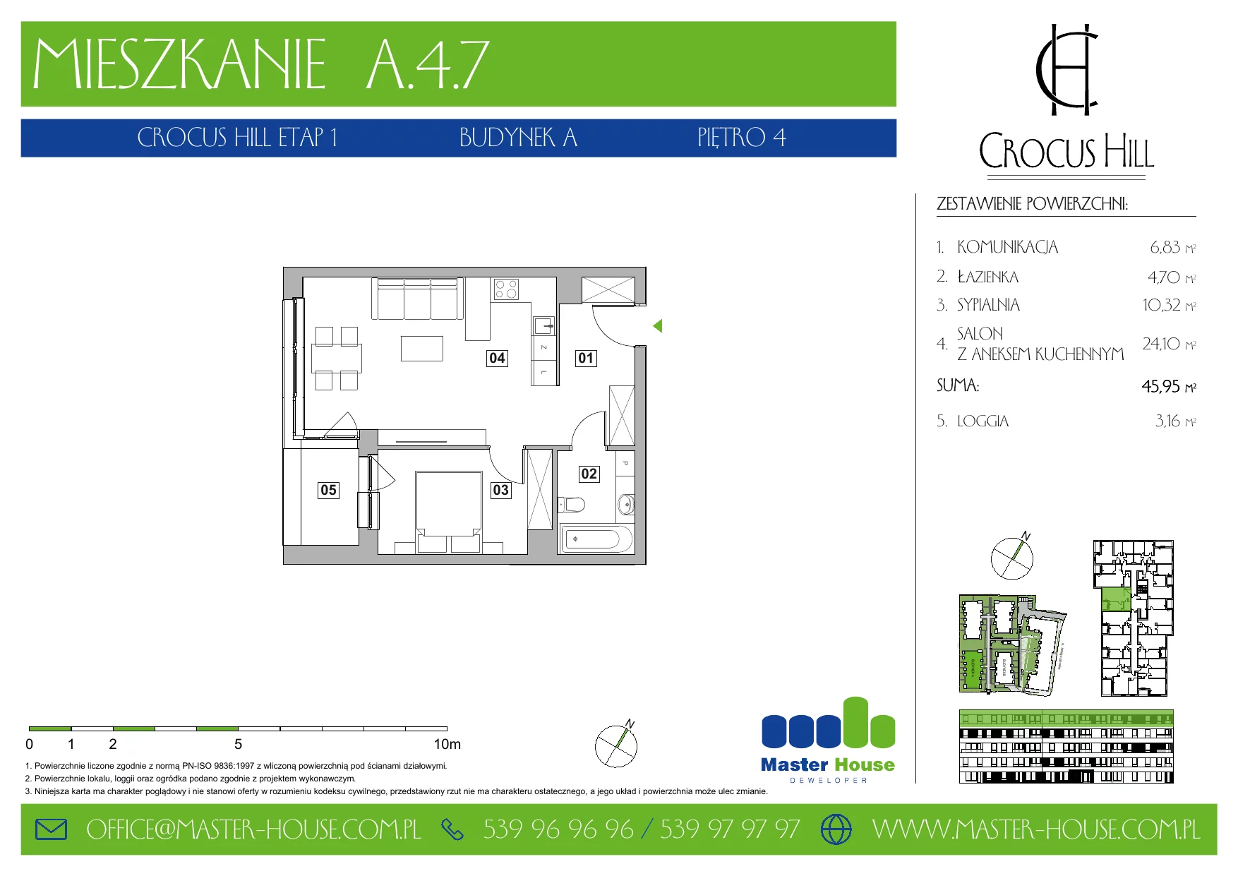 Mieszkanie 45,95 m², piętro 4, oferta nr A.4.7, Crocus Hill, Szczecin, Śródmieście, ul. Jerzego Janosika 2, 2A, 3, 3A
